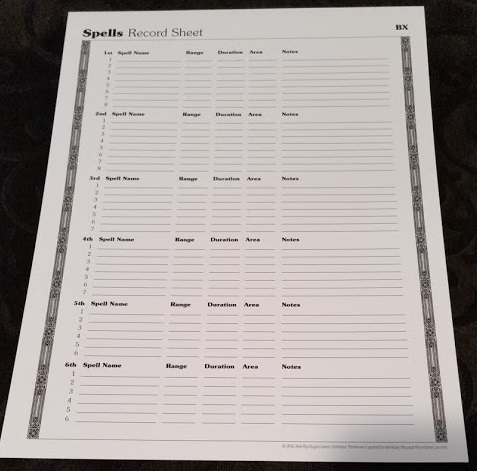 Spell Record Sheet