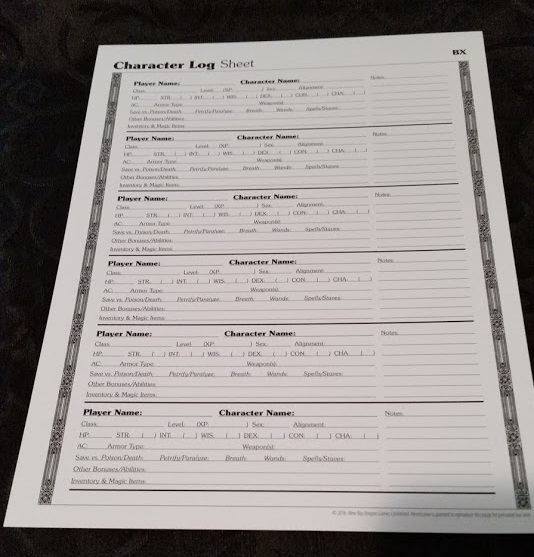 Character Log Sheet