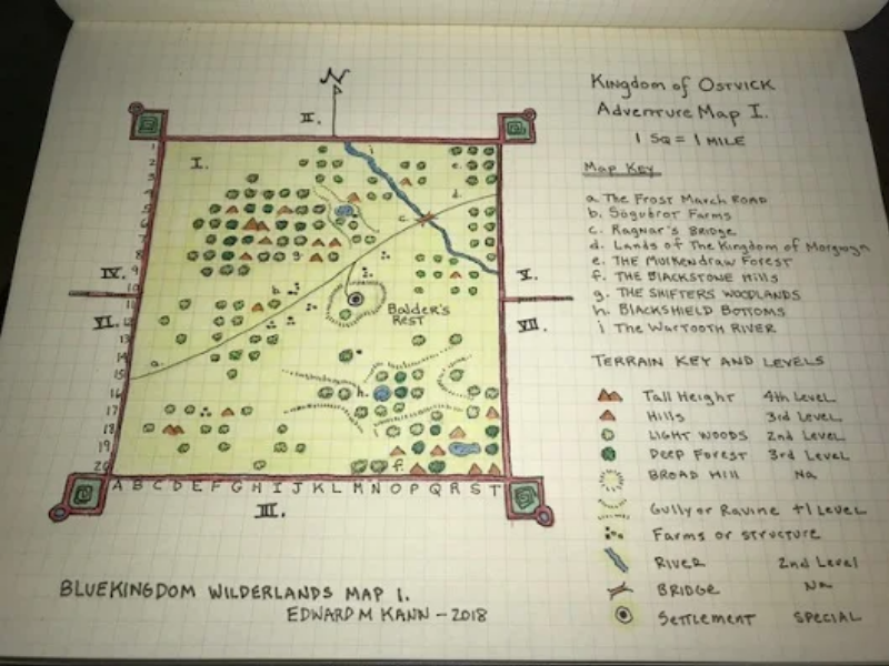 Edward Kann's map of the contents of a 20 mile hex at 1 mile per square.