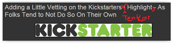 Tenkar Vetting Kickstarters